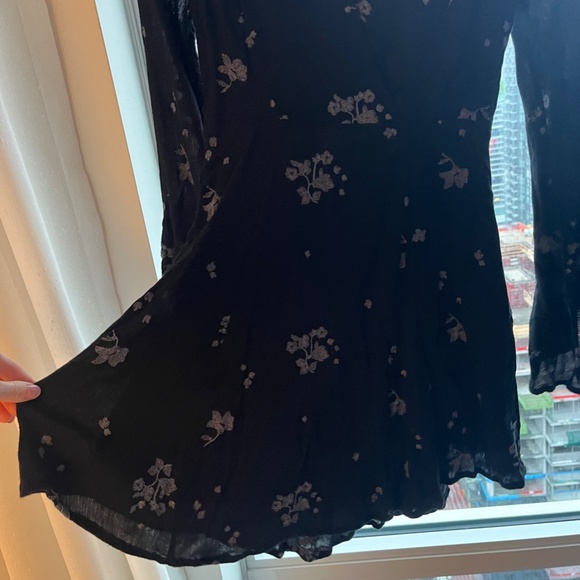 Free People Black/Lilac Jasmine Embroidery Kimono Fit/Flare Dress - Picture 5 of 7